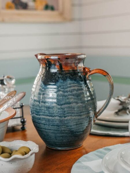 handcrafted stoneware pitcher blue