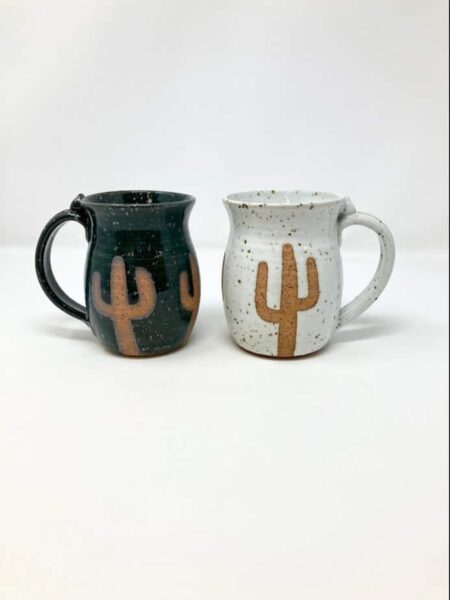 made upon order cactus green and fiorella white barrel mugs