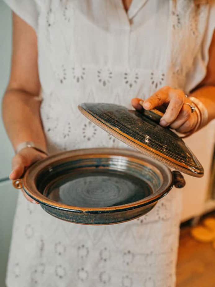 Boutique hand crafted stoneware lidded plate